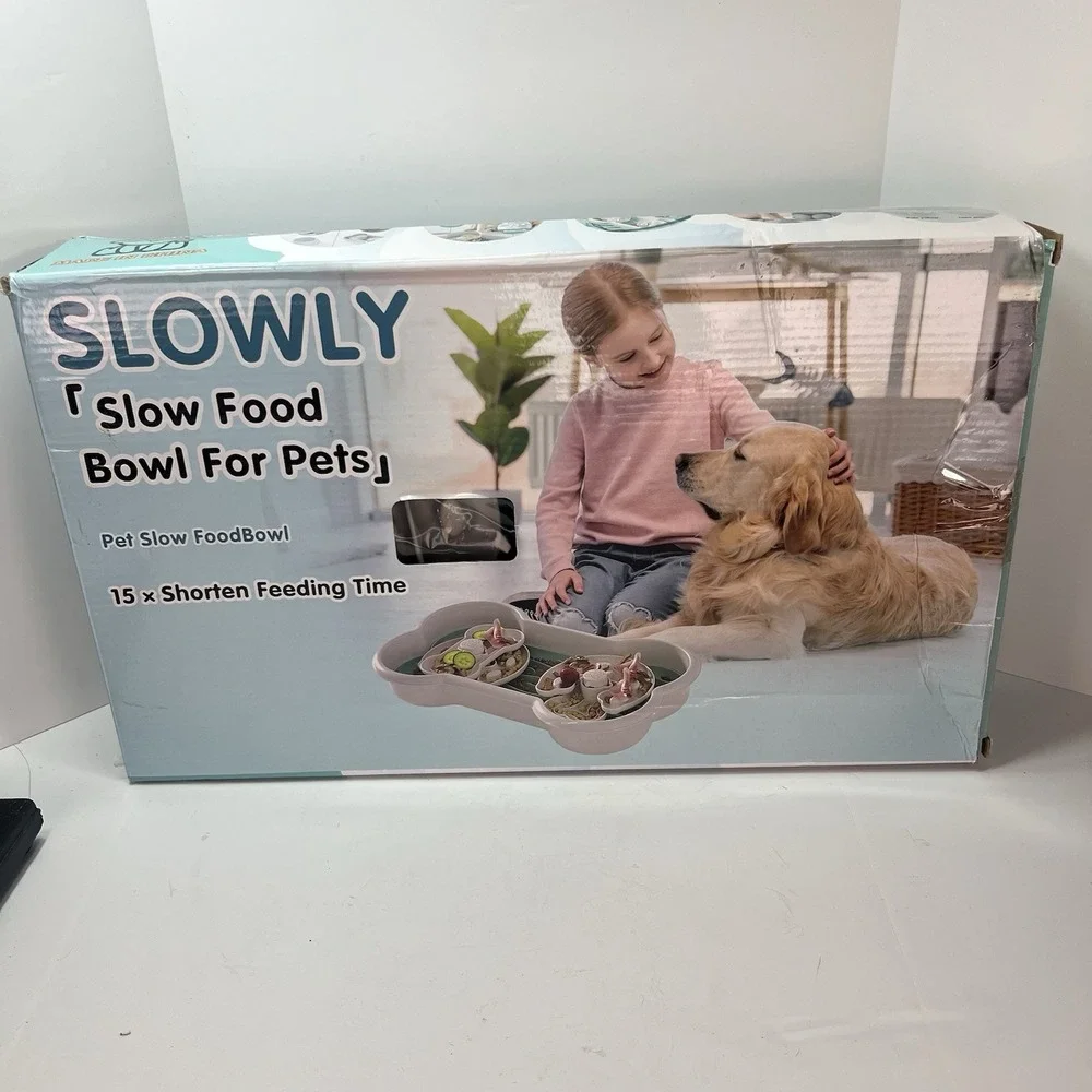 Lifeunion Slow Food Bowl Pet Large White Green NEW Interactive Puzzle Feeder